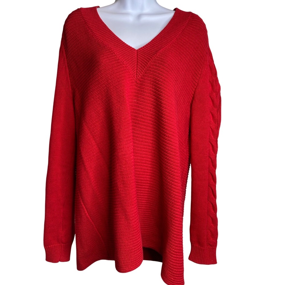 Cabi Women's‎ Red Standout Cable Knit V Neck Pullover Chunky Sweater Size S